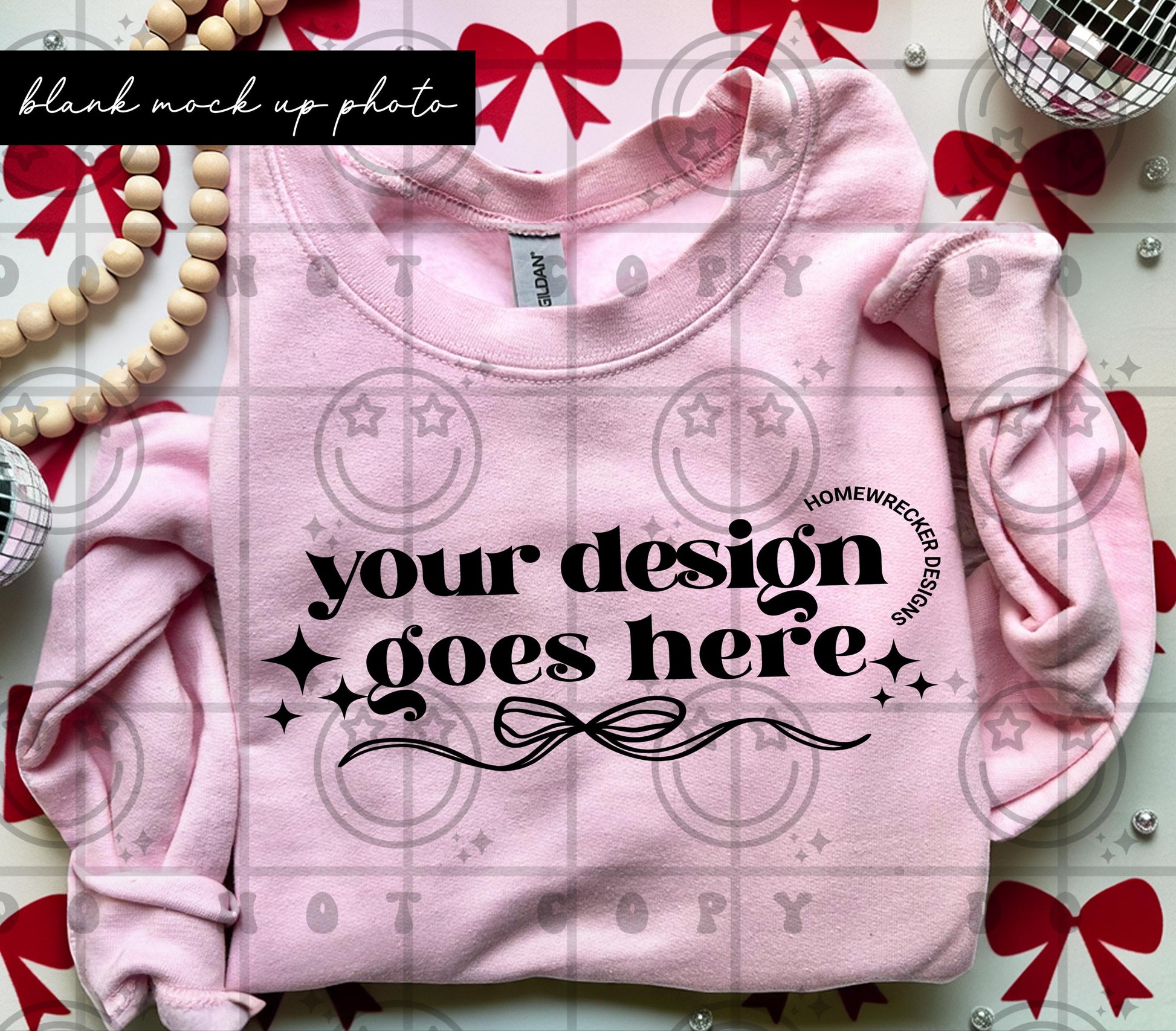 pink sweatshirt mock up, flat lay, blank mock photo, pink and red coquettes, christmas, valentines day every day Gildan g18000 light pink