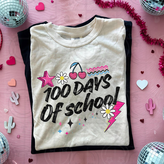 100 Days of School PNG | Retro Cute 100th Day Shirt Design | Trendy School Icons PNG | Student Teacher Sublimation
