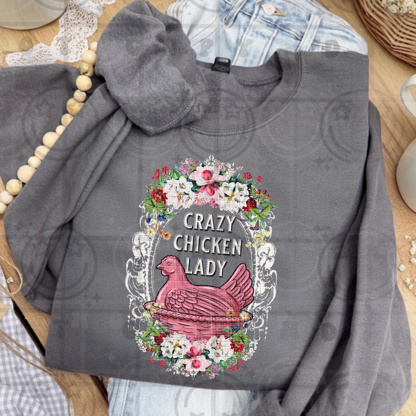 Crazy Chicken Lady Shabby Chic vintage dishes PNG Digital Download