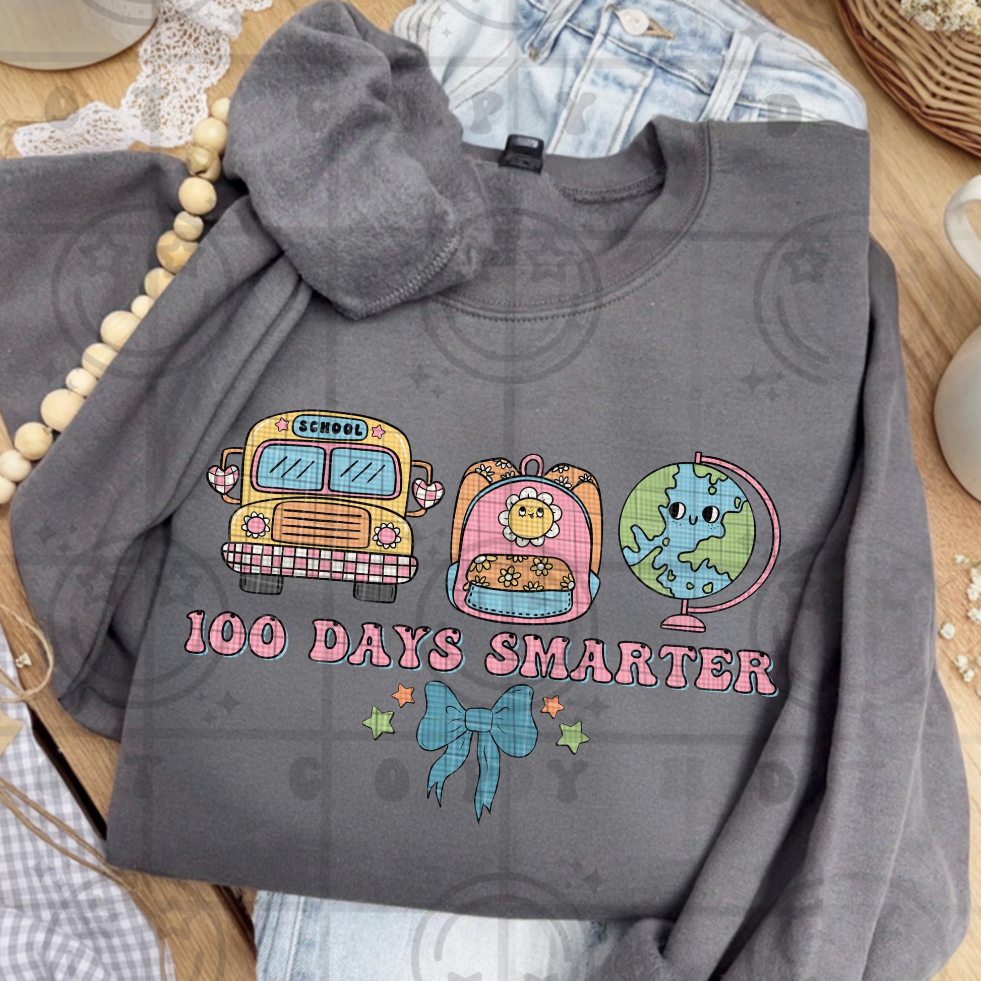 100 Days of School PNG | 100 Days Smarter & 100 Days of School Cute Retro Coquette Design | Girl School Shirt PNG | Sublimation File