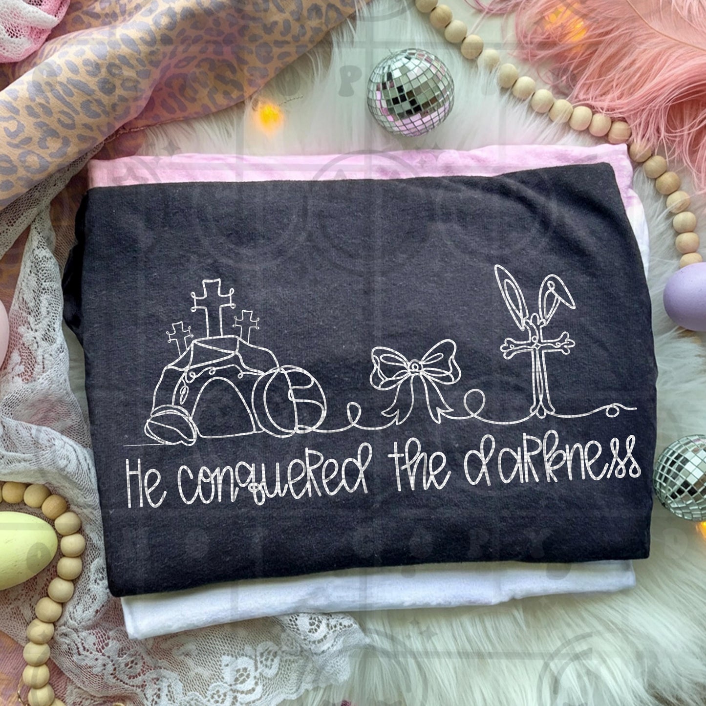 He conquered the darkness continuous line drawing PNG single color Christian Easter design for sublimation and screen printing