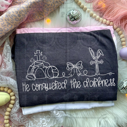 He conquered the darkness continuous line drawing PNG single color Christian Easter design for sublimation and screen printing