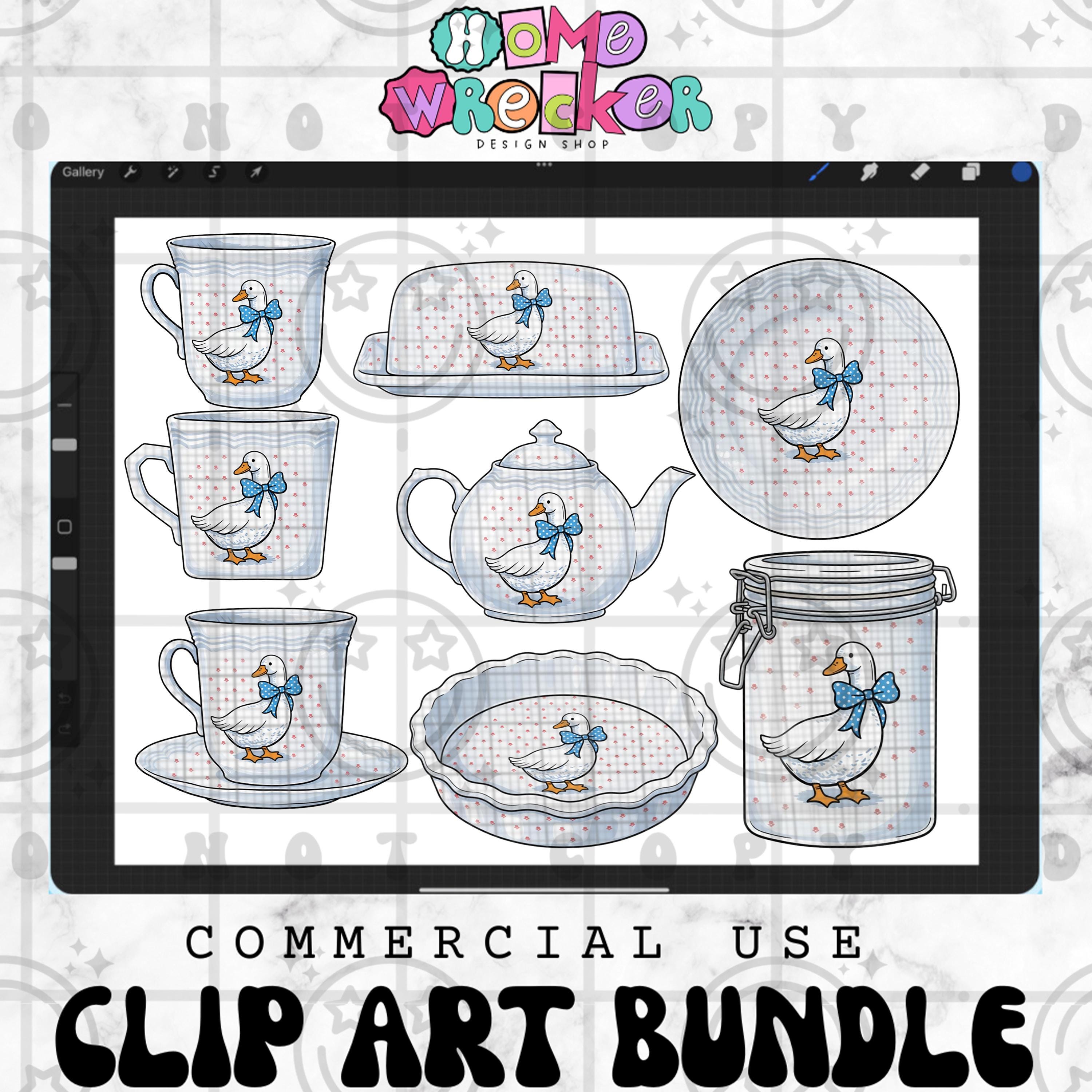 Vintage Blue Ribbon Goose Clipart Bundle | Cottagecore Grannycore thri ...
