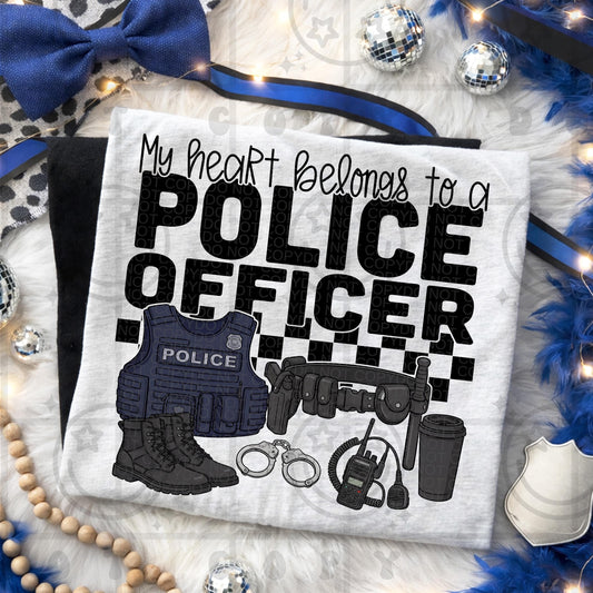 my heart belongs to a police officer, first responder, thin blue line, PNG Digital download