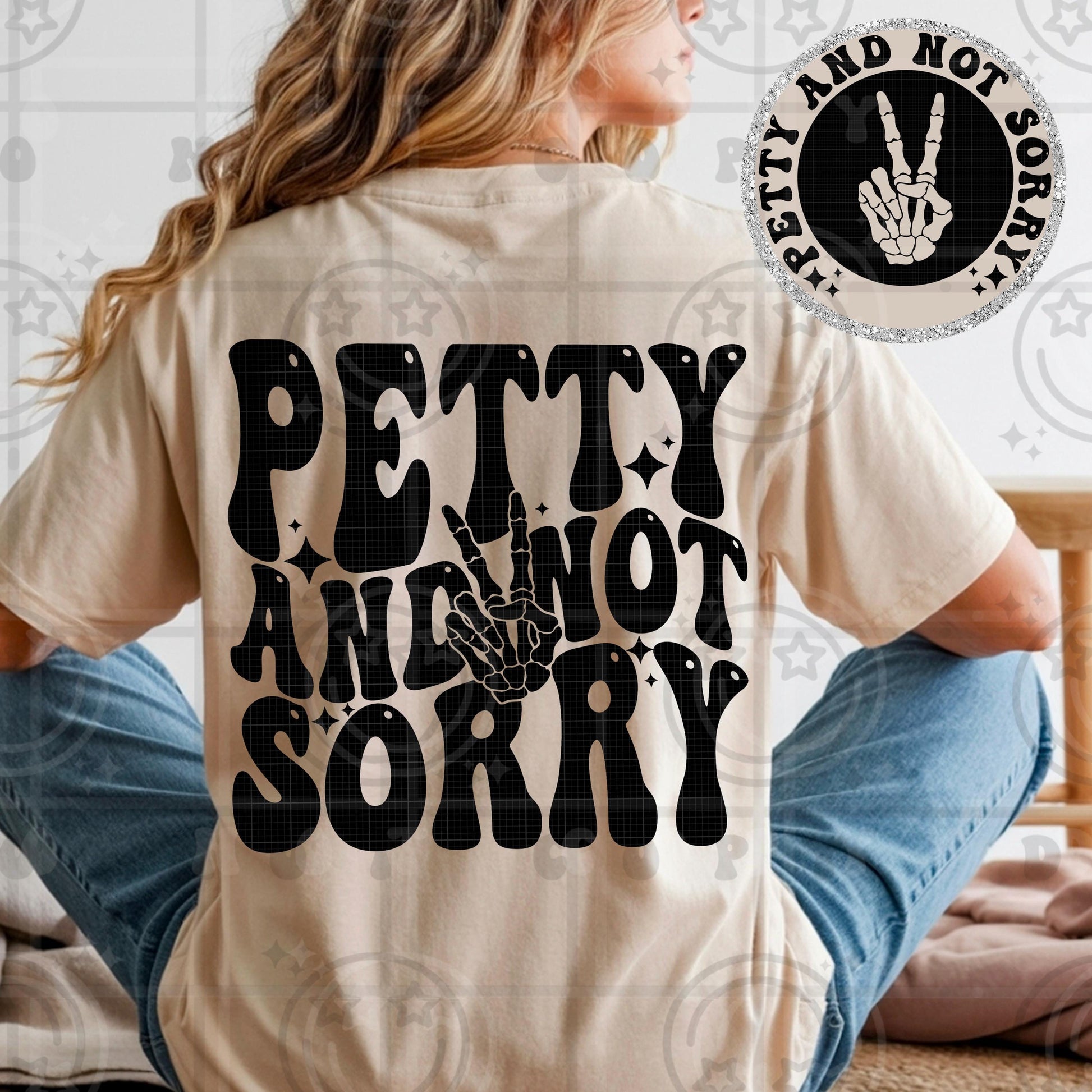 petty and not sorry PNG digital download, wavy words design with matching pocket, front and back shirt design, snarky design