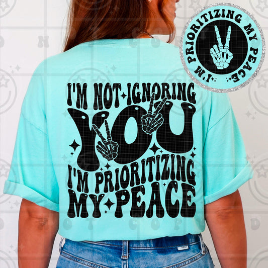 im not ignoring you im prioritizing my peace PNG digital download, wavy words design with matching pocket