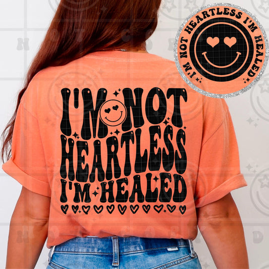 I'm not heartless I'm healed PNG digital download, wavy words design with matching pocket