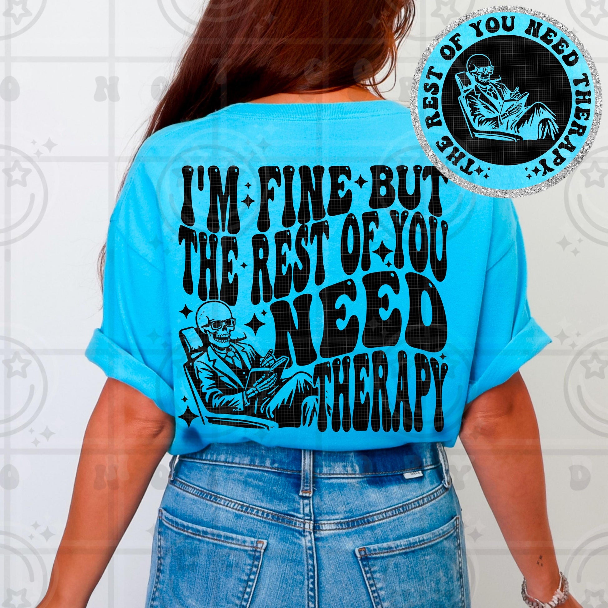 im fine but the rest of you need therapy PNG digital download, wavy words design with matching pocket