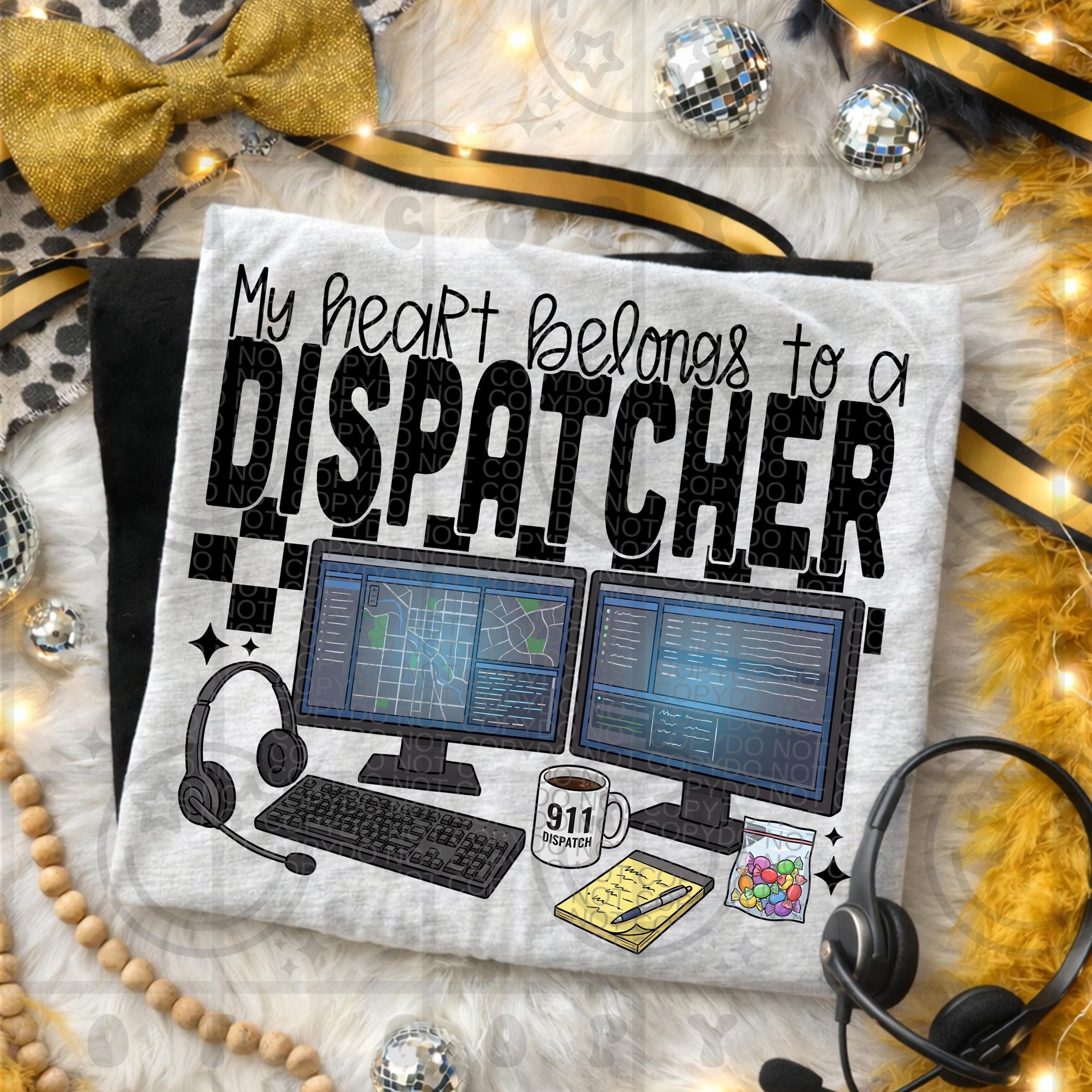 my heart belongs to a dispatcher, first responder, thin gold line, PNG Digital download