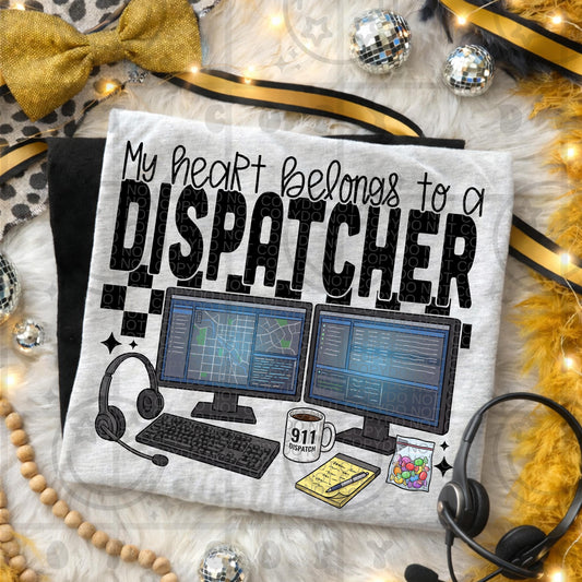 my heart belongs to a dispatcher, first responder, thin gold line, PNG Digital download