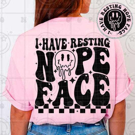 I have resting nope face PNG digital download, wavy words design with matching pocket