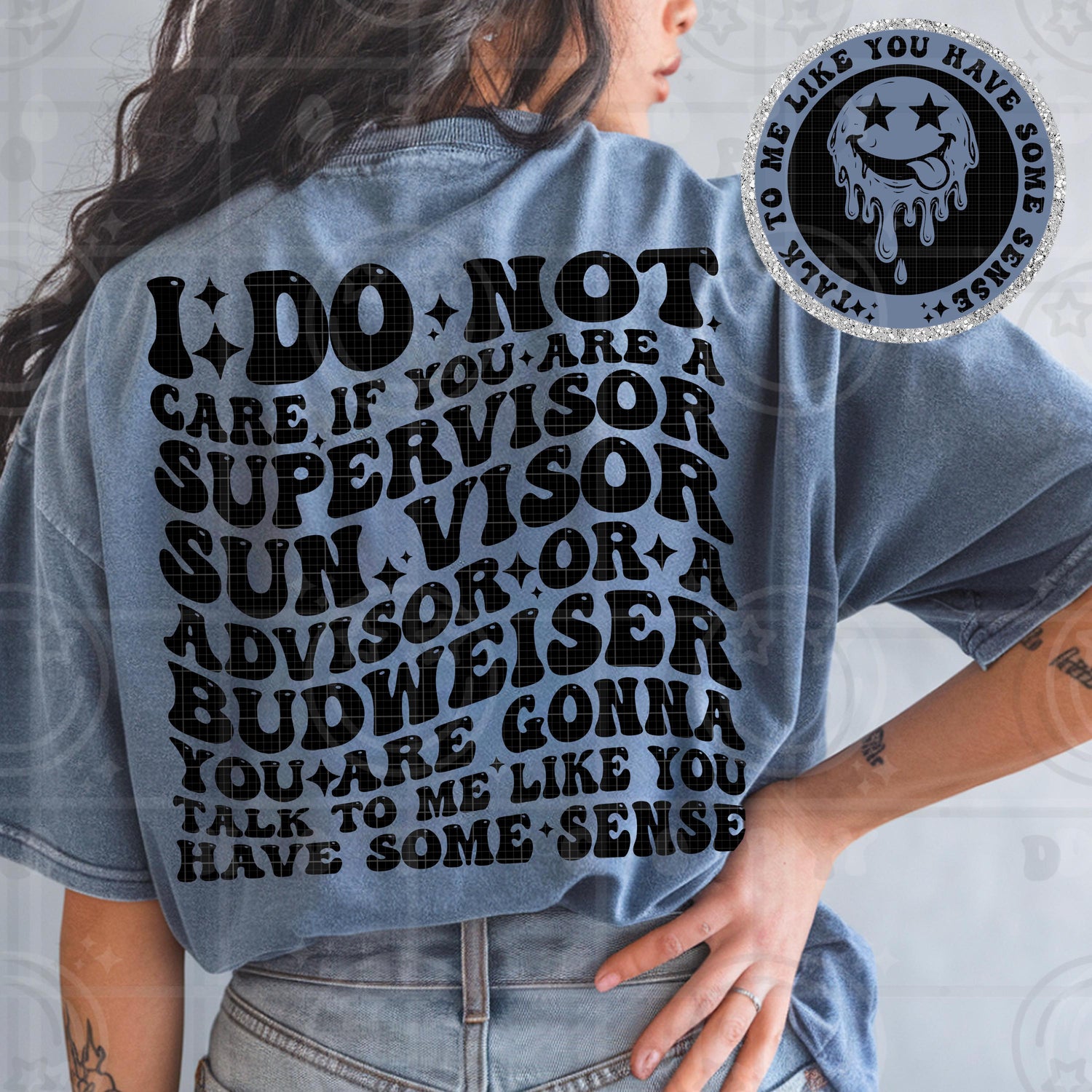 I do not care if you are a supervisor talk to me with some sense wavy words with matching pocket wavy retro groovy PNG digital download