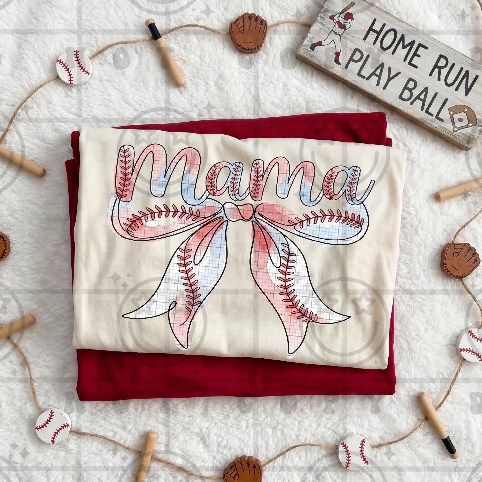 Baseball Mama bow watercolor PNG digital download