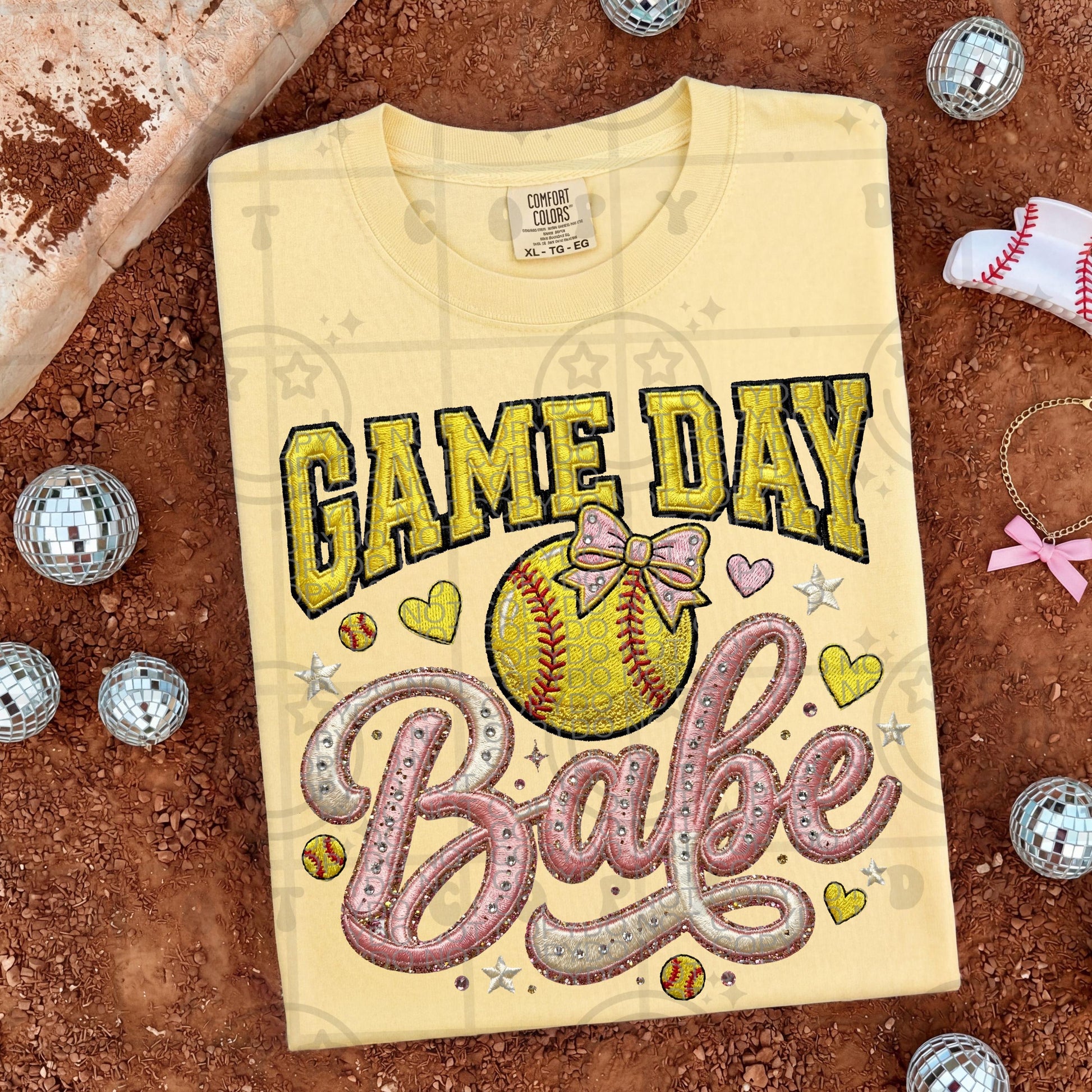Game day babe softball faux embroidery PNG digital download