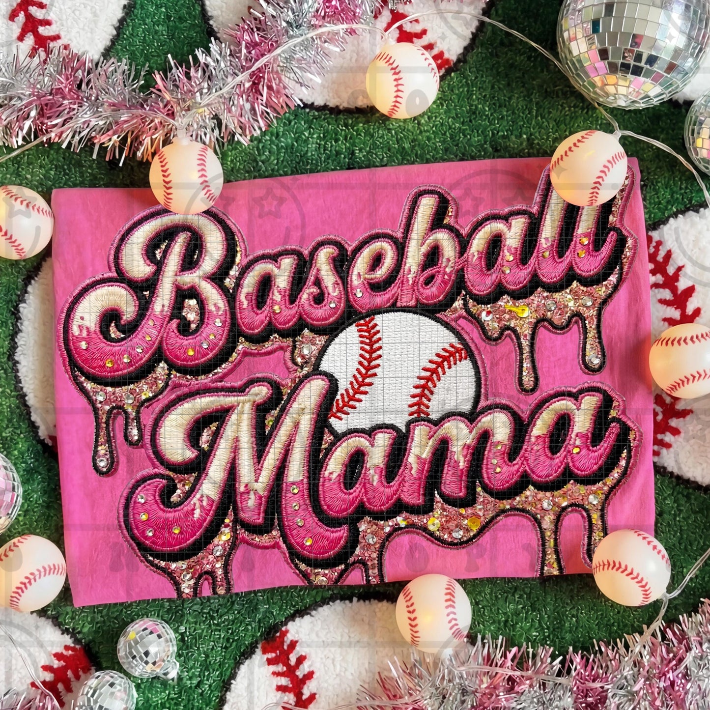 Baseball Mama faux embroidery drip PNG digital download