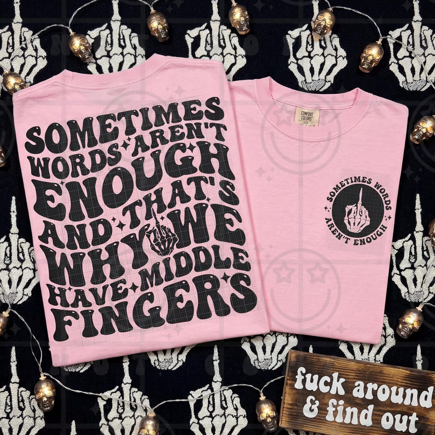 sometimes words arent enough and thats why we have middle fingers wavy words design with matching pocket, front and back shirt design, wavy retro groovy PNG digital download
