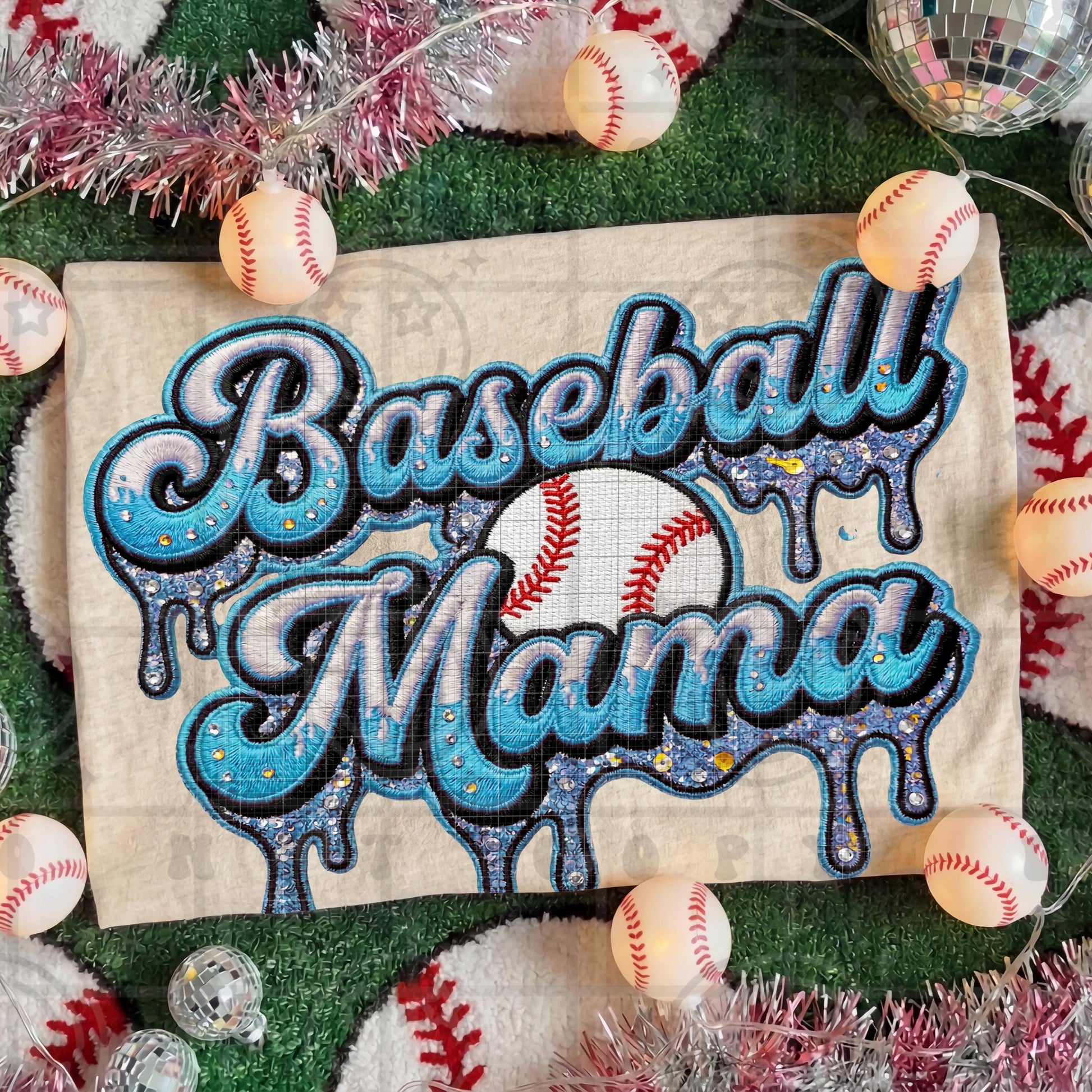 Baseball Mama faux embroidery drip PNG digital download