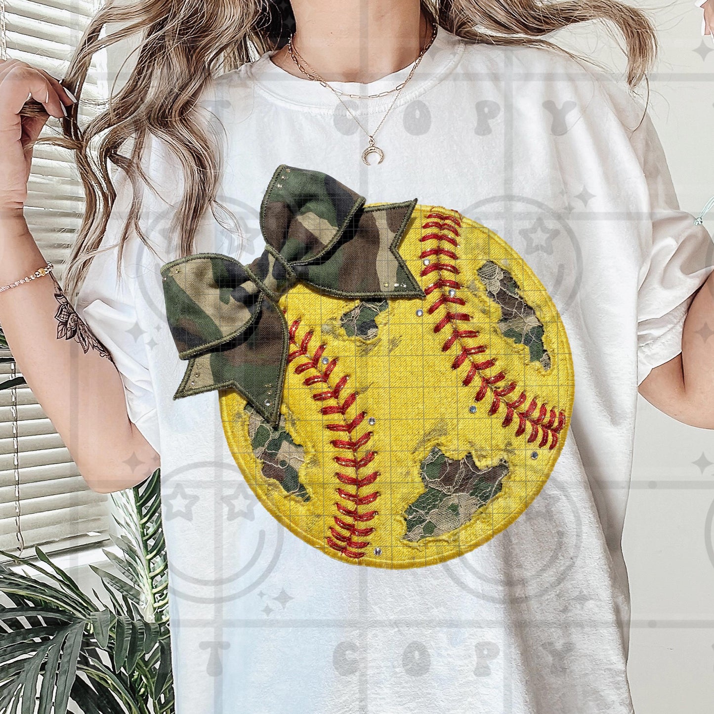 Softball distressed camo lace faux embroidery drip PNG digital download