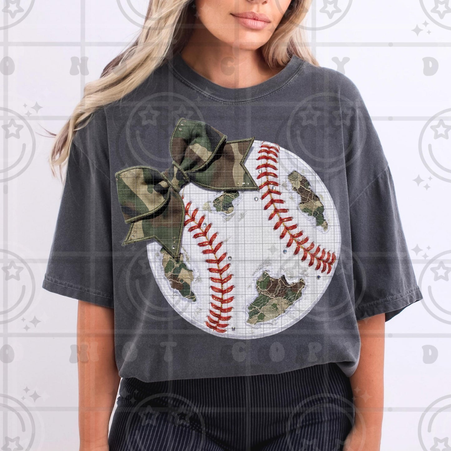Baseball distressed camo lace faux embroidery drip PNG digital download