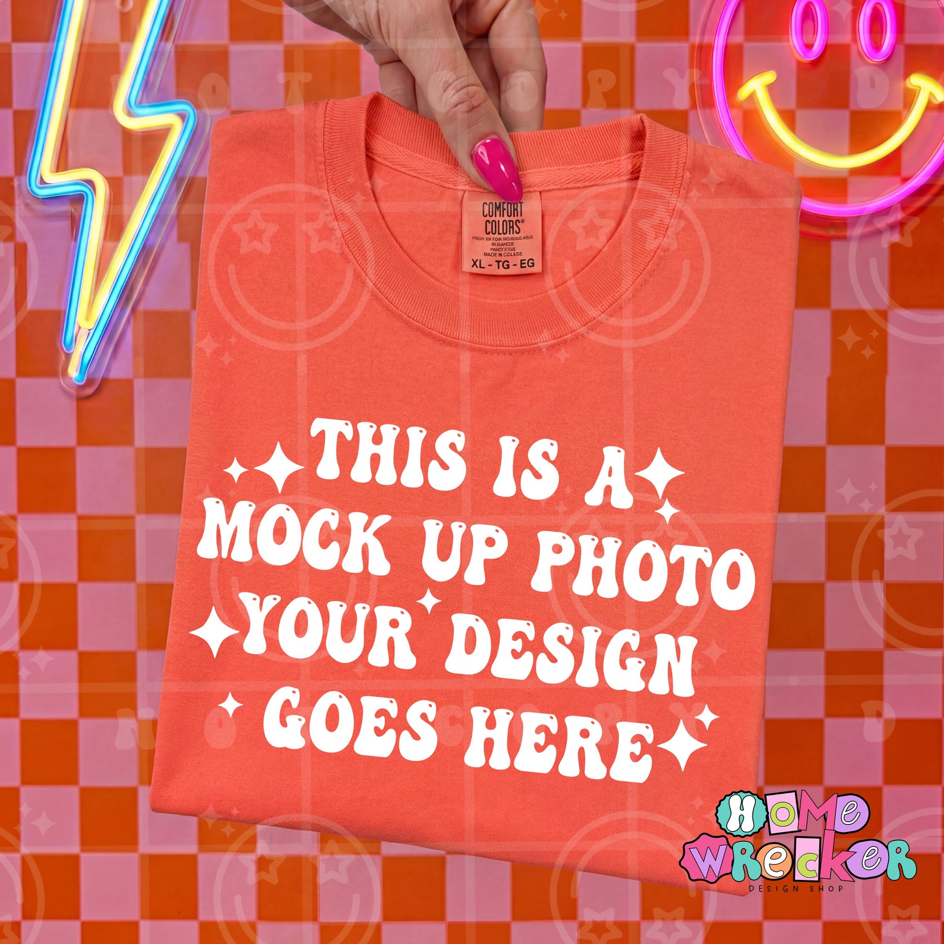 cc1717 neon red orange Blank T-Shirt Mockup Photo comfort colors