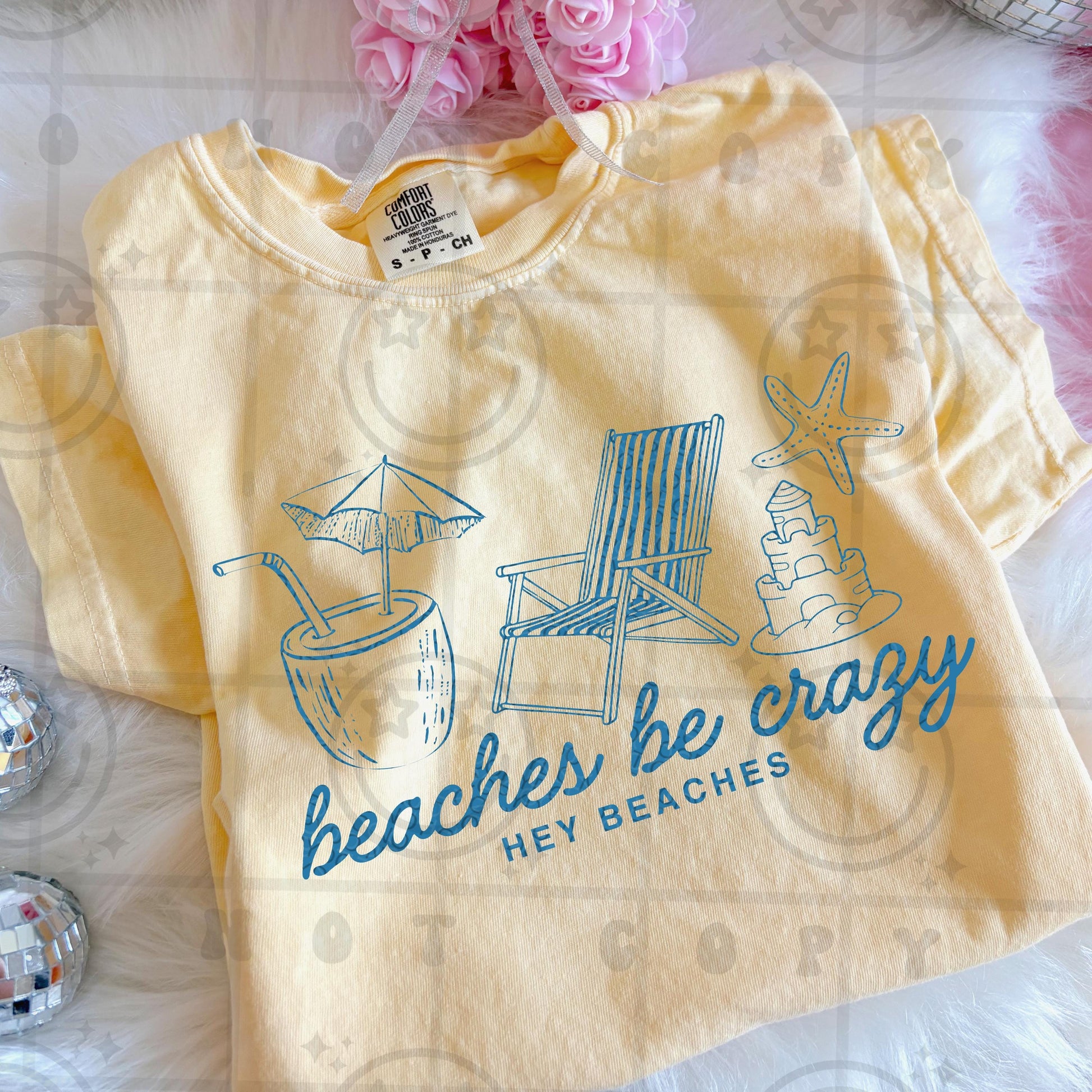 Beaches be crazy preppy coastal doodle PNG digital download