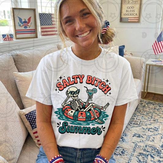 Salty bitch summer skeleton float distressed vintage PNG digital download