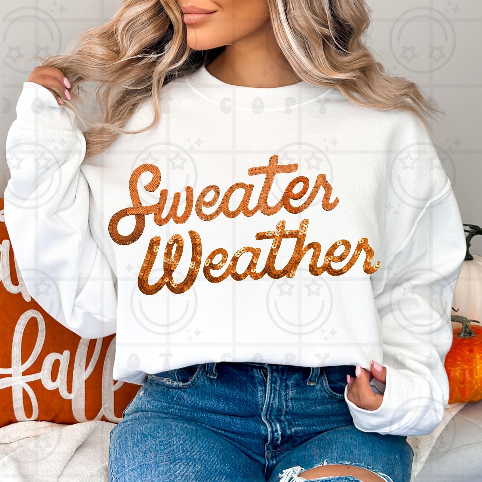 sweater weather fall faux embroidery faux sequin PNG digital download