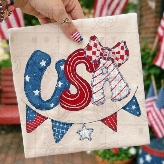 Usa america faux embroidery PNG digital download