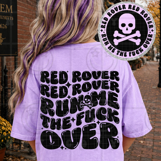 red rover red rover run me over wavy words design with matching pocket, front and back shirt design, wavy retro groovy PNG digital download
