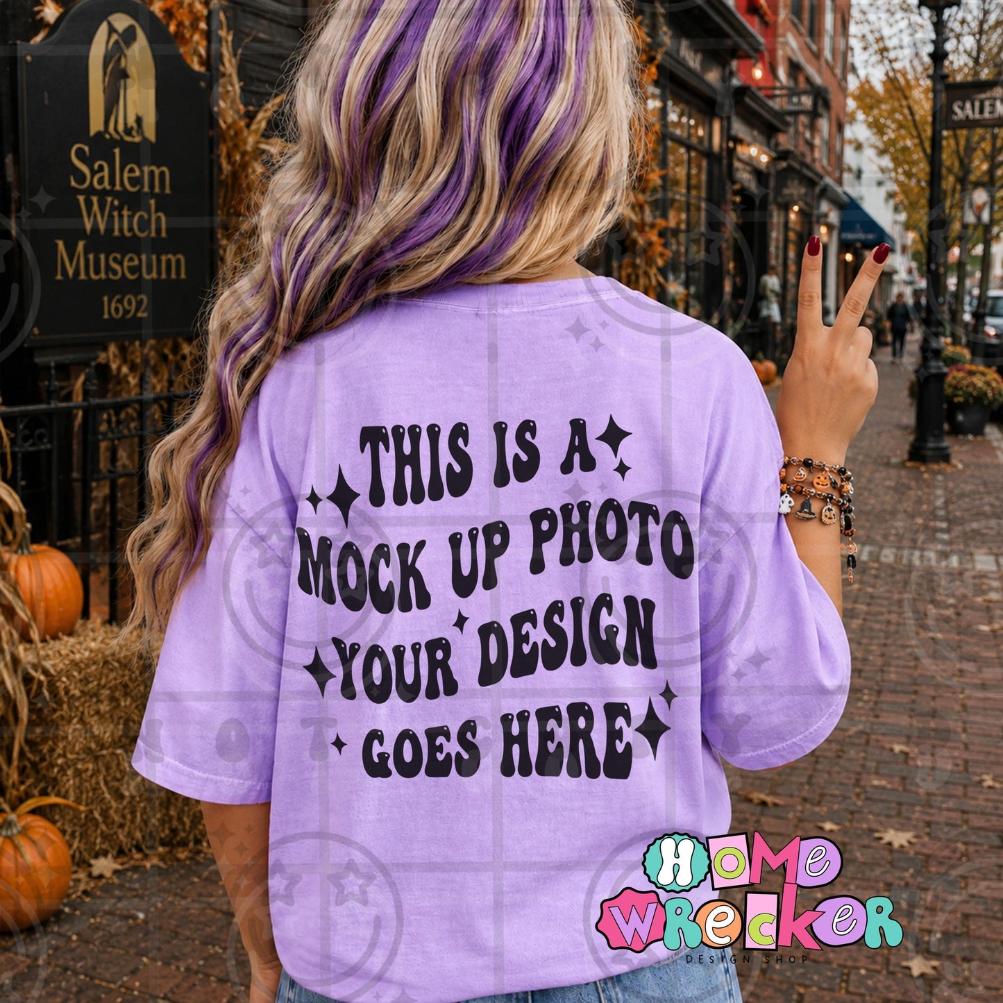 CC1717 Neon Violet back of tshirt with front pocket mock up peace sign, blank shirt photo, halloween, salem, witchy, digital download