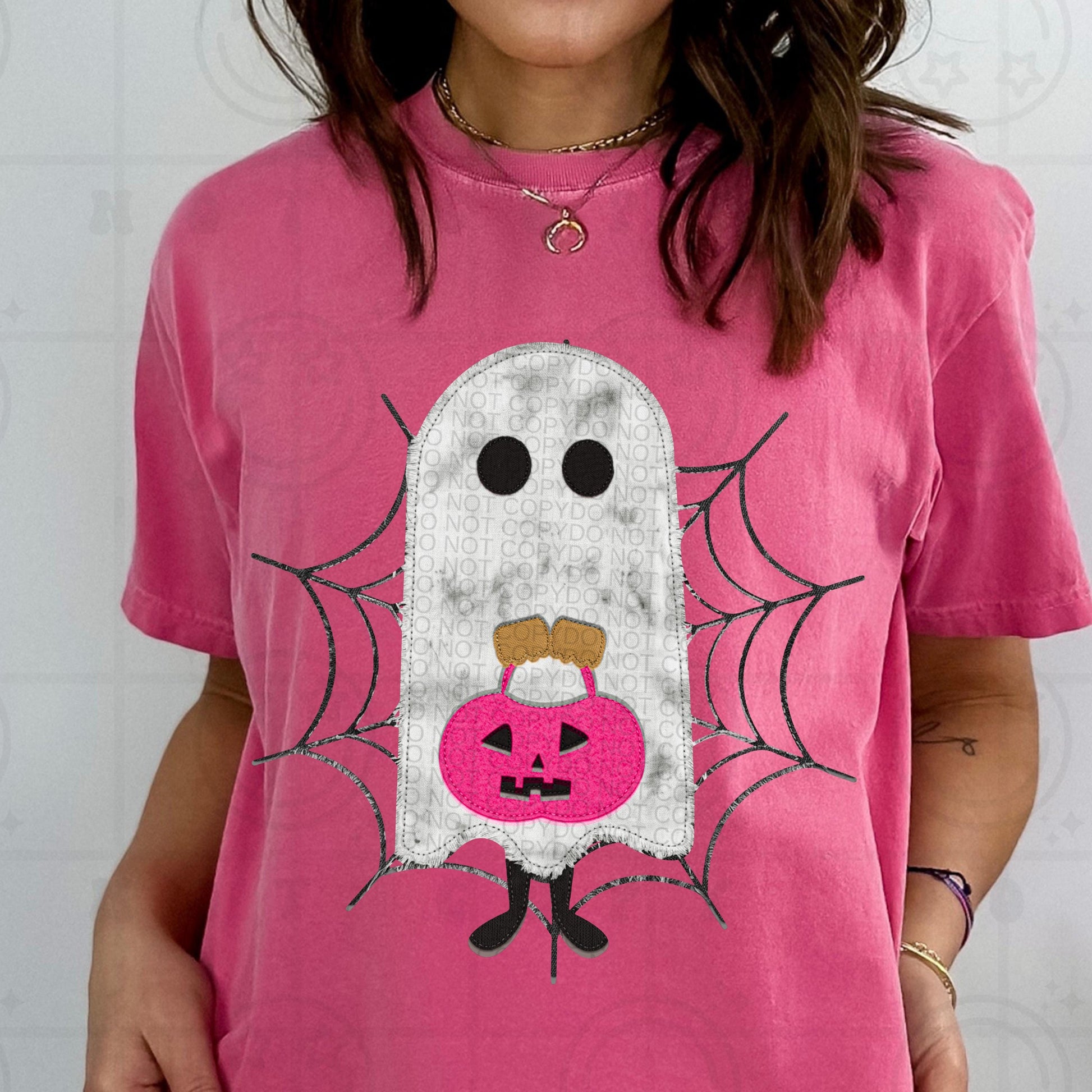 Ghost pumpkin bucket faux embroidery PNG digital download