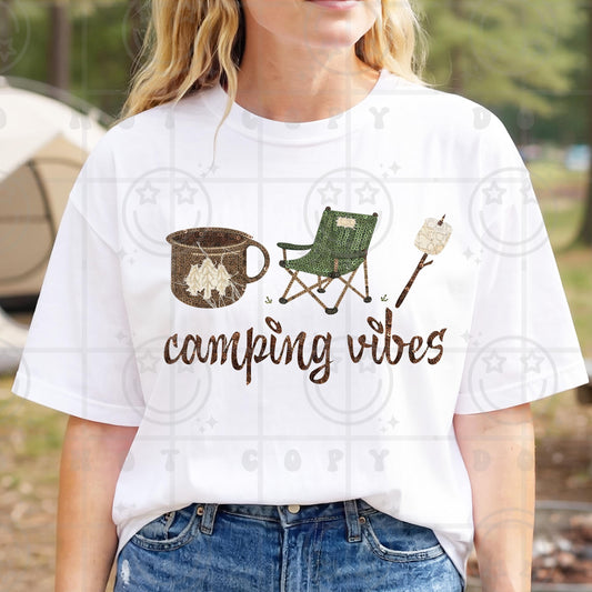 camping vibes faux sequin PNG digital download