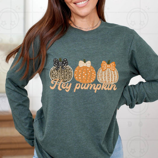 hey pumpkin faux embroidery faux sequin fall PNG digital download
