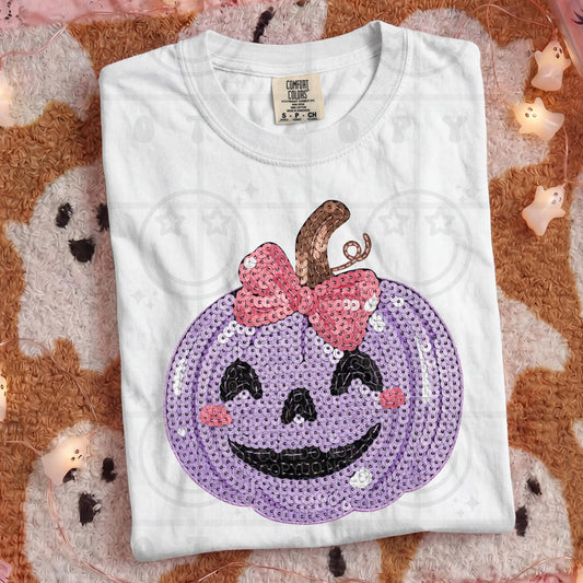 purple pastel pumpkin faux sequins faux embroidery PNG digital download