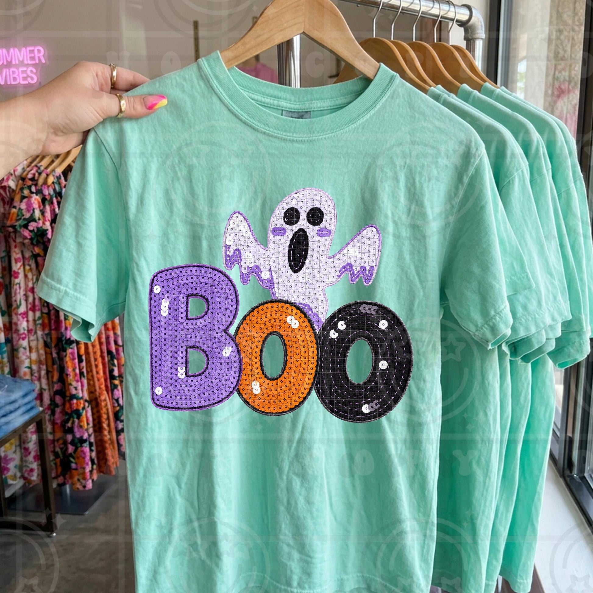 Boo Ghost Halloween Spooky Season faux sequin PNG digital download