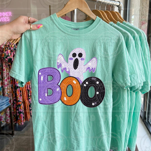 Boo Ghost Halloween Spooky Season faux sequin PNG digital download