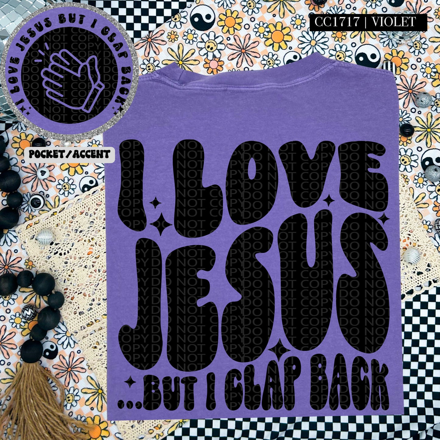 I Love Jesus... But I Clap Back  | Wavy Design, Front Pocket, Snarky PNG
