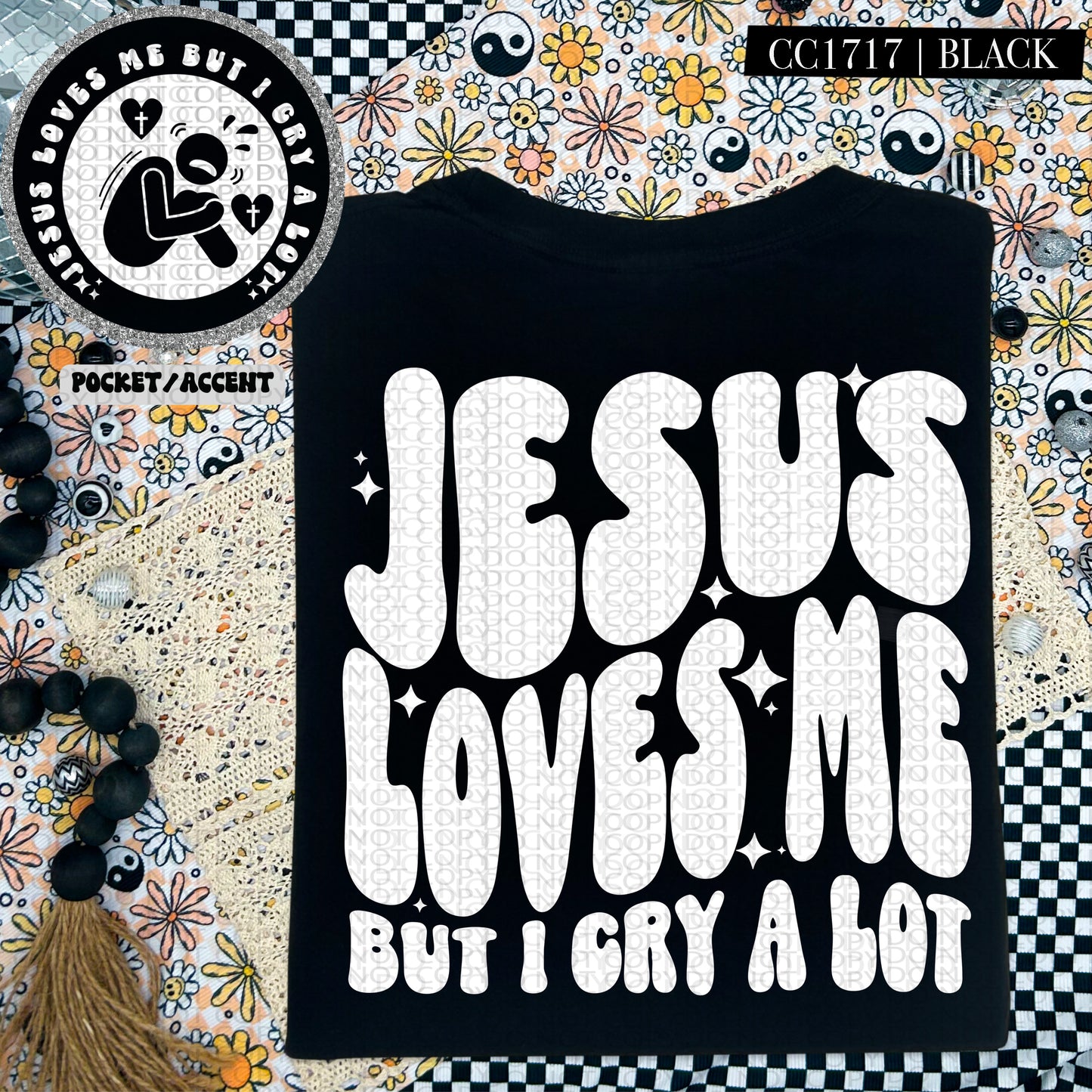 Jesus Loves Me But I Cry A lot | Wavy Design, Front Pocket, Snarky PNG