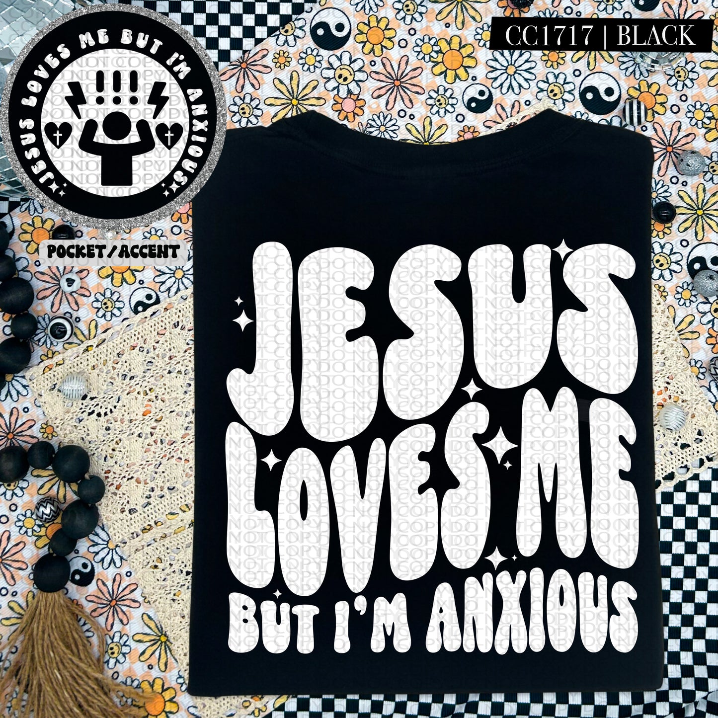 Jesus Loves Me But I'm Anxious  | Wavy Design, Front Pocket, Snarky PNG