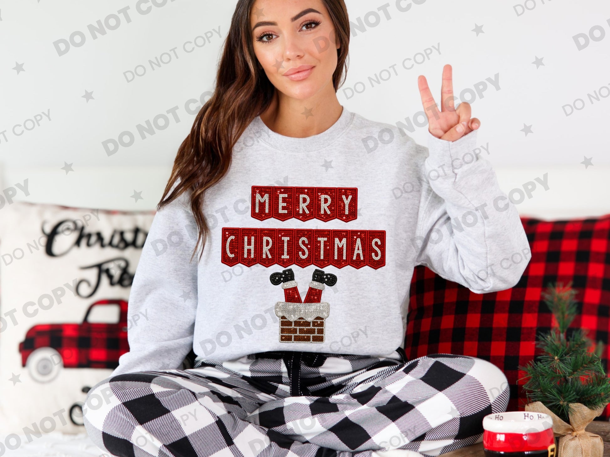 Merry Christmas chimney Santa faux sequin PNG design from Homewrecker Design Shop