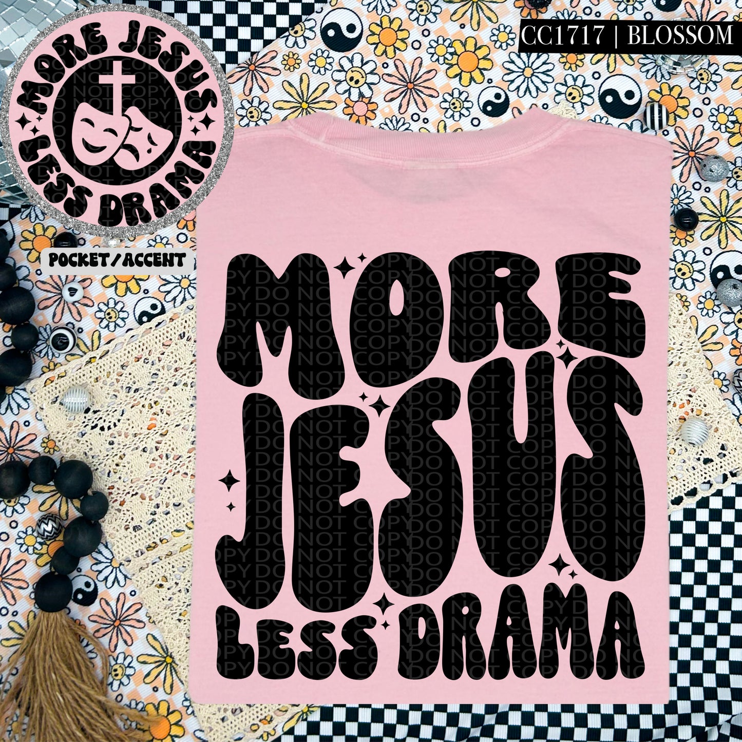More Jesus Less Drama | Wavy Design, Front Pocket, Snarky PNG