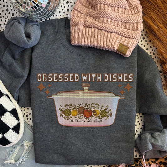 Obsessed with Dishes Brown | Faux Embroidery PNG Digital Download