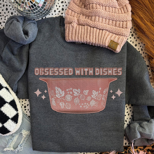 Obsessed with Dishes Gooseberry Pink | Faux Embroidery PNG Digital Download