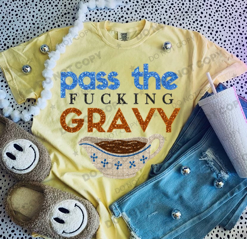Pass The Fucking Gravy faux sequin PNG design from Homewrecker Design Shop