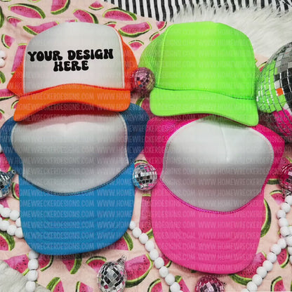 Otto Trucker Hat Mockup, mulitple hats, neon, summer, watermelon, product photo, digital design, blank hat mock up photo, digital download