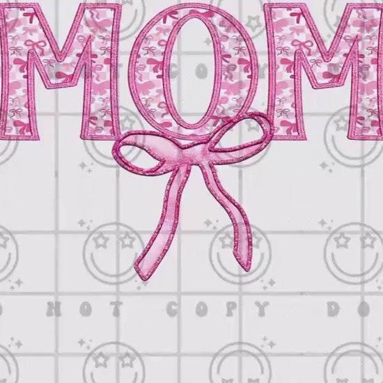 MOMMA | Checkered Retro Coquette Bow Design, Faux Embroidery, PNG design, digital Download for DTF printing, Sublimation Shirt Design