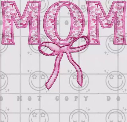 MOMMA | Checkered Retro Coquette Bow Design, Faux Embroidery, PNG design, digital Download for DTF printing, Sublimation Shirt Design