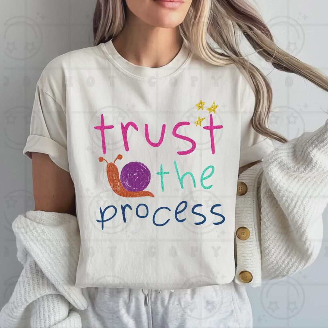 Trust the process Colorful Kid Art Style PNG Handwritten Doodle Scribble Crayon Design Motivational Saying bright color Digital Download