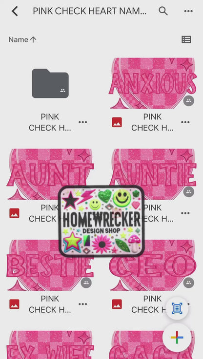 Pink Checkered Candy Heart Names PNG BUNDLE | Faux Embroidery Detailed Designs | PNG Google drive bundle