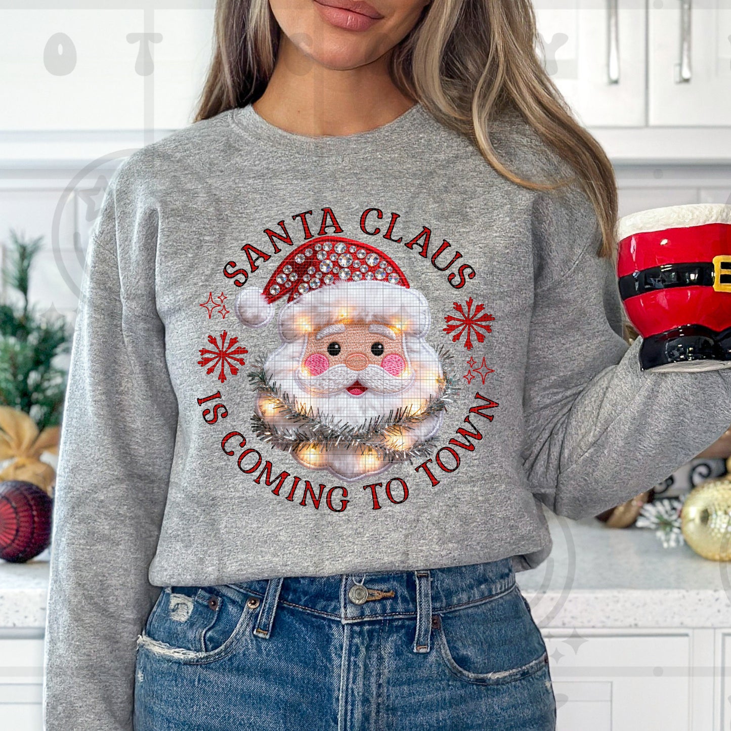 Santa Claus is Coming to Town Faux fur Faux Embroidery PNG digital download